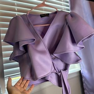 Lilac Ruffle sleeve crop top